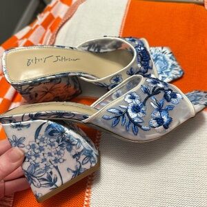 Betsey Johnson White and Blue Floral Heels